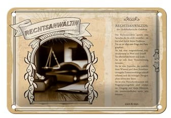 FEMER Blechschild Berufe 18x12cm Rechtsanwältin Paragraphen Dekoration