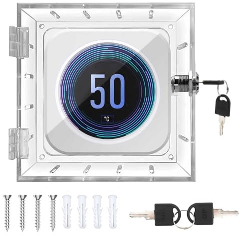 Thermostat Cover with Lock, Wall Mounted Acrylic Thermostat Guard Box with 4pcs Screws & Bolts, Transparent Thermostat Protective Cover for Restaurants School Ac Panel (#1 Keylock(Square))