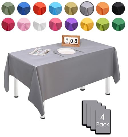 MORAINJAY 4 Stück 137cmx274cm Rechteckig Einweg Tischdecke, Silber Wasserdicht Fleckschutz Tischdecken für Geburtstagsfeier,Hochzeit, Weihnachten, Kindergeburtstag, Esszimmer, Garten,Party