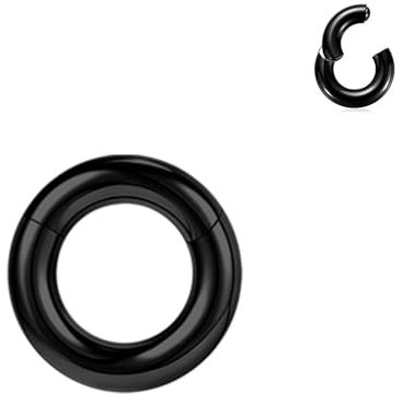 BodyAce Schwarz Segmentring Nasen Clicker, 2G 4G 6G 8G 10G 12G PA Rings BCR Helix Tragus Barbells, Chirurgenstahl Nasenring Septum Piercings Schmuck [6G(4mm),Hoops:8mm]