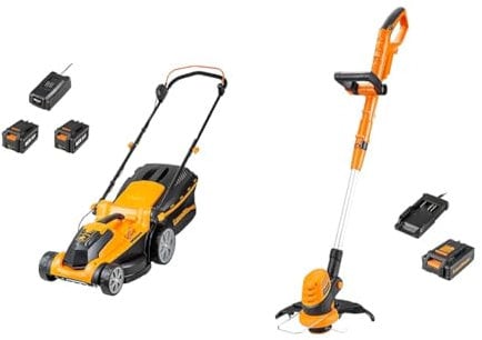 LawnMaster MX 24V 37cm Cordless Lawnmower with Spare Battery, MX 24V 4.0Ah Lithium Ion Battery & MX 24V 25cm Cordless Grass Trimmer and Edger - 3-in-1 Battery Powered Garden Strimmer