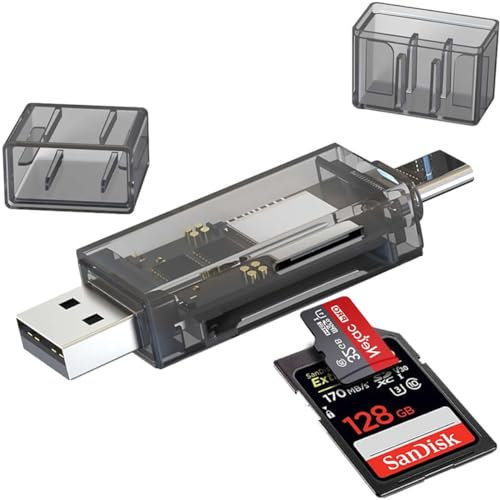 Combrite Card Reader, USB 3.0 & USB-C Connectors, For SD/Micro SD Memory Cards, Transparent Casing, Supports OTG Phone Backup