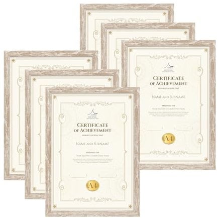 EXYGLO 6er Set Bilderrahmen A4 – Natur Rahmen mit Holzmaserung für Fotos, Kunstwerke, Zertifikate und Dokumente (21x29,7 cm) – Rustikale Fotorahmen DIN A4 - Wand- oder Tischaufsteller