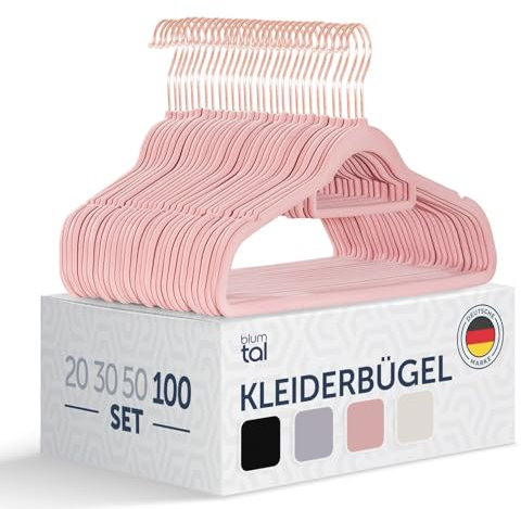 Blumtal Grucce Appendiabiti in Velluto, Grucce Vellutate, Grucce Salvaspazio nell'Armadio, Appendini Salvaspazio con Gancio Rotante 360°, Stampelle Armadio per Pantaloni, Rosa, 100 Pezzi