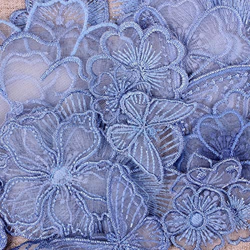 SYSUII 12 Stück Blau Blumen Spitzenpatches Stickerei Aufnäher Applikation Flicken zum Aufnähen Gestickte Basteln und Dekorieren DIY Hochzeit Kleid Nähen Kleidung Applikation Spitze Kostüme Dekoration