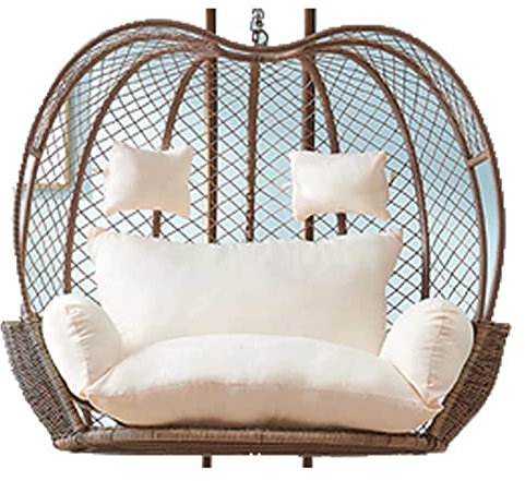 LBLFEBD 2 Seater Egg Chair Swing Cushion Thicken Hanging Cushion Outdoor Hanging Hammock Cushions Washable Thick 2 Persons Wicker Swing Pads Removable Egg Nest Shaped Basket (No Chair)