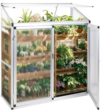 Gegaden Anlehngewächshaus Tomatenhaus Gewächshaus 130x52x140cm Aluminium Beistell-Gewächshaus, Treibhaus Gartenhaus Frühbeet Ohne Rückwand, Gewächshaus Winterfest Klein, Minigewächshaus, Silber