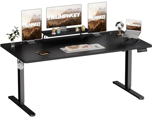 TRIUMPHKEY Scrivania Regolabile con Ripiani per Monitor,Scrivania Regolabile in Altezza,Scrivania Elettrica Gaming, Scrivania per Computer,Tavolo da Studio per Ufficio (Nero, 200x80cm)