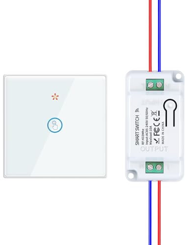 HYHIOTS RF433 Kit d'interrupteur sans fil 230 V émetteur de sécurité et contrôleur récepteur 10 A, interrupteur sans fil, interrupteur mural, interrupteur tactile (blanc 1 V1)