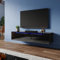 ZANOFIRA Floating TV Unit Stand with RGB LED Lighted, High Gloss TV Stand with 2 Large Pull-Down Door, Modern Wall Mounted TV Cabinet for Living Room, 1400x350x300mm, Black