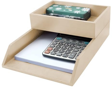 Whemyreat StöCkige Ablagekorb Aus Holz,Briefablage A4 Stapelbar,Dokumentenablage,33x24x6cm Schreibtischablage FüR A4 Papier,Schreibtisch Organizer,Holz,FüR BüRo Schule Zuhause,Natur