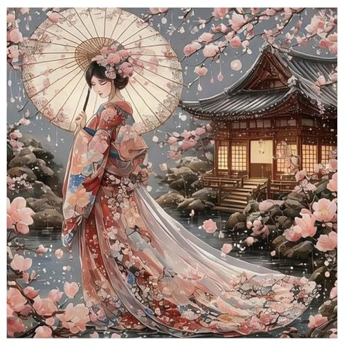 Peinture diamant Art japonais geisha fleurs de cerisier mosaïque diamant 40 x 40 cm