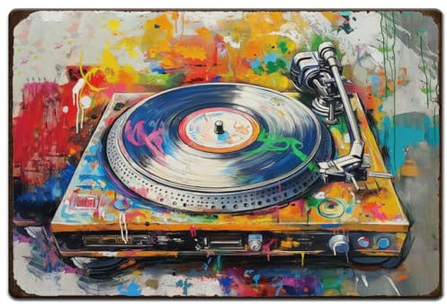 SUPERDANT Retro Record Player Metal Signs Musical Theme Tin Sign Music Wall Plaques Iron Poster Art for Bar Man Cave Club Living Room Bedroom Music Room Vintage Decor
