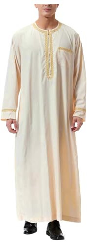 Kaftan Herren Langarm, Kaftan Herren Lang Muslim Kleidung, Abaya Mit Taschen Leinen Knöpfen Arabische Kostüm Thobe