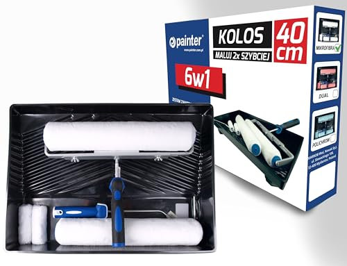 PAINTER - Kit de Peinture Complet 6en1, 2 Rouleaux de Peinture 10cm, 2 Rouleaux de Peinture 40cm, Manche Réglable, Poignée, Bac À Peinture, Insert pour Bac À Peinture - Microfibre