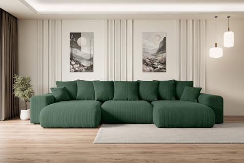 ALTDECOR Ecksofa mit Schlaffunktion U-Form Eskar-U 364x176x72 - Grün | Corner Sofa Bett Eckcouch Couch Wohnlandschaft Cauchsofa
