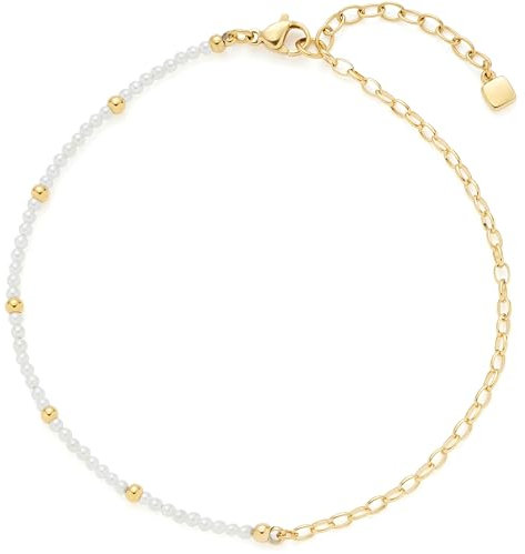 JEWELS BY LEONARDO Fußkette Ciao Nana • Fuss-Kettchen aus goldfarbenem Edelstahl • weiße Perlen • akzentuiert durch kleine Goldkugeln • 24-28 cm Länge • Schmuck Geschenk für Frauen • 024989