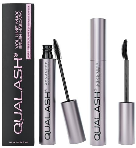 QUALASH® 2x MASCARA – Mascara Duo Set Curl & Lift + Volume Max, Wasserfeste Wimperntusche, Exklusives Mascara Set für Spektakulären Look 2x10 ml