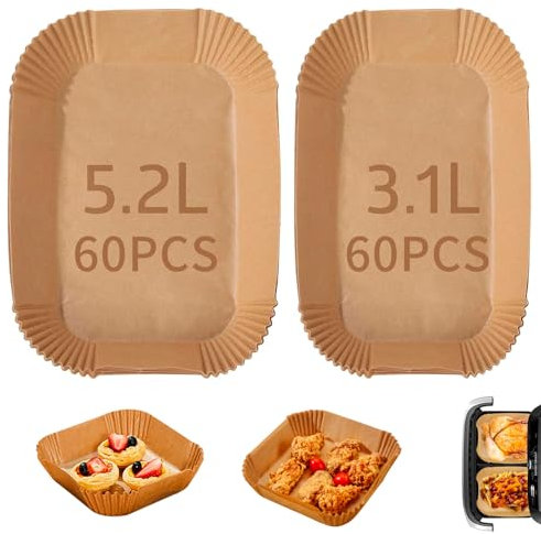 Hivio 120 Stück Airfryer Backpapier für Philips Airfryer Dual Basket 3000/5000 Series 9L/ Dual Easy Fry & Grill 5,2/3,1 L, Airfryer Zubehör für Cecotec 5,5/3,5L, Moulinex 8,3 L