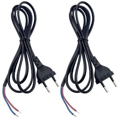 Leloco Eurostecker Kabel mit Stecker -2 Stücke 300cm Kabel mit Stecker – Euroflachstecker mit Leitung – Stromkabel 2 Polig, Kabelstecker, IP20-2 x 0,75 mm² Stromkabel- (Schwarz)