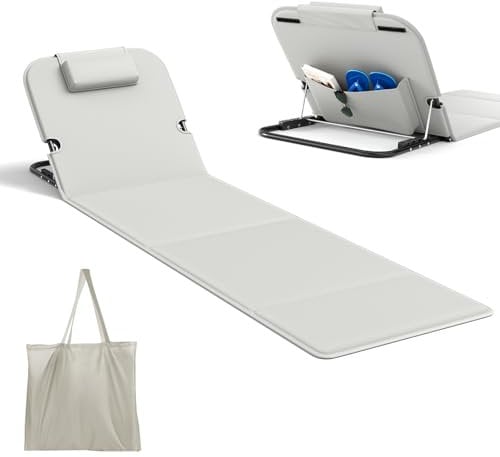 Strandmatte 2er Set mit Verstellbarer Rückenlehne Aufbewahrungstasche, 180 * 55cm grau Sonnenliege Faltbare Strandmatte für Holidays Garden Camping Picknick Reise Urlaub