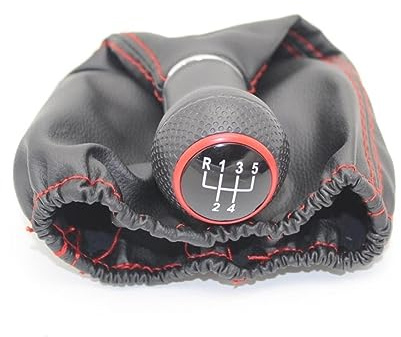 MKVAXR For Seat Cordoba 1997 1998 1999 2000 2001 2002 estilo de coche perilla de caja de cambios de 5 velocidades con bota de cuero PU línea roja Pomo de palanca de cambios para automóvil(Schwarz)