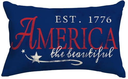 RABUSOFA 4. Juli Patriotisches Schild, Überwurf-Kissenbezüge, 30,5 x 50,8 cm, rot, weiß und blau, Gedenktag, 4. Juli, Amerika, der schöne EST.1776 Lendenkissenbezug, Dekoration für Zuhause, Dekoration