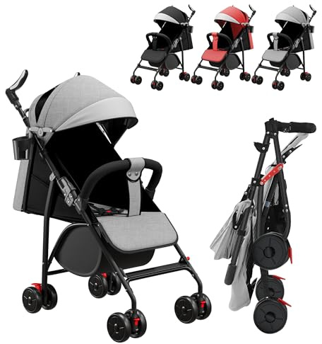 XUANYU Poussette Canne Compacte et Pliable avec Tapis Rafraîchissant et Moustiquaire, Poussette de Voyage Pliable, Poussettes Compacte Bébé 0 Mois à 4 Ans, Jusqu'à 25 kg (Gris)