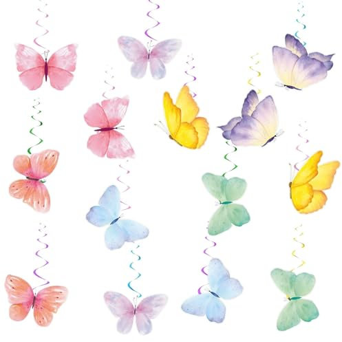 28 Stück Schmetterling Deko Hängende Wirbel für Geburtstagsparty Frühlingsfest Hochzeitsdekoration Mädchenzimmer Kinderzimmer Girlande Bunte Papierschmetterlinge Partyzubehör