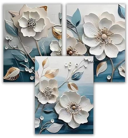 Bonbeau Leinwandbild, Motiv: Lotusblüte, blaues Blumenbild, Wanddekoration, Pflanzengemälde für Wohnzimmer, Schlafzimmer, Badezimmer, Büro, Heimdekoration (Pflanzenmalerei, 30 x 40 cm, ungerahmt)