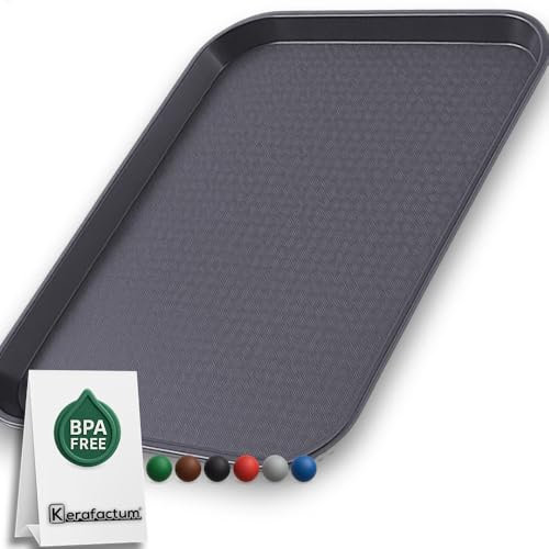 Serviertablett Kunststoff Schwarz – 35 x 27 cm – Robustes Tablett rechteckig für Kantine, Fastfood & Gastronomie – rutschfest – stapelbar – spülmaschinengeeignet – Mehrweg Tablett