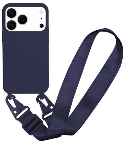 MBSLFY Handyhülle kompatibel mit iPhone 17 Pro Hülle mit Band, Silikon Necklace Handyhülle mit Abnehmbar Kordel Umhängen Stossfest Handy Schutzhülle für iPhone 17 Pro, Navy blau