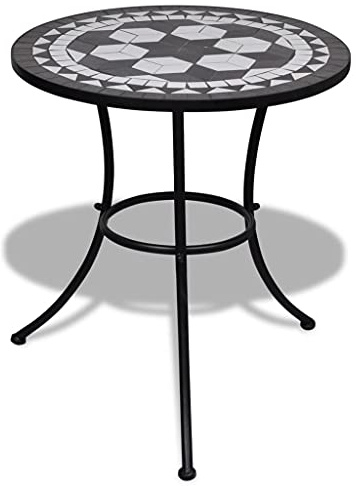 Youuihom Mosaik Beistelltisch Schwarz Weiß 60 x 70 cm Keramik Tischplatte mit Pulverbeschichtetem Eisengestell Stabiler Balkontisch Gartentisch für Outdoor Lounge