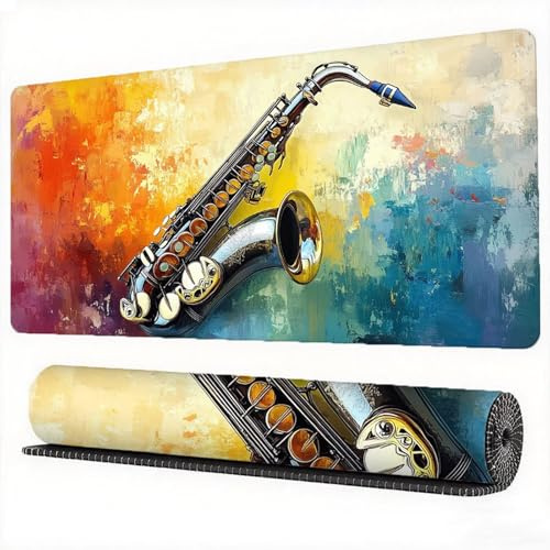 Gaming Mauspad Graffiti, Saxophon Mauspad XXL 600x300 Gaming Mousepad Desk Mat, Schreibtischunterlage Protector Matte mit Anti-Rutsch Basis Schreibtisch Zubehör für Büro, Zuhause, Geschenke, Model120