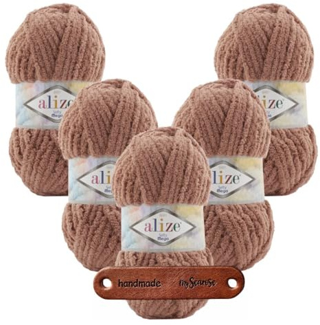ALIZE 5 x 100g Softy Mega 261 Premium Wolle Superweiches bulky Chenillegarn für Stricken & Häkeln von Decken, Kissen, Amigurumi und Wohnaccessoires mit mySearose Label