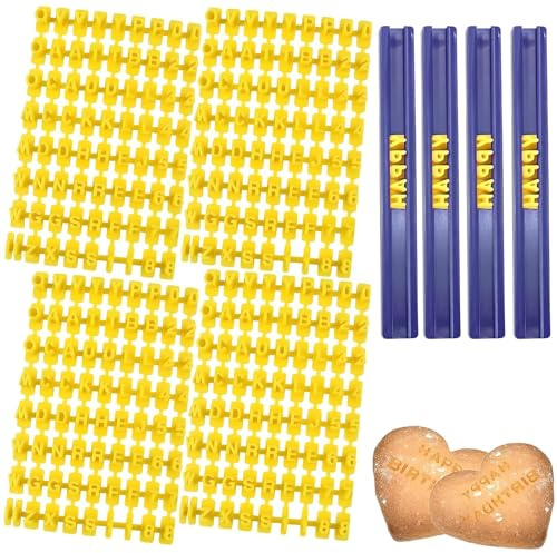 4 Set Letter Stamps for Clay Mould, 288 Pcs Alphabet Cookie Stamps | for Biscuits with Blue Batten,Tool DIY Cake Mould, Alphabet Baking Tool Make Any Message Letter DIY Crafts Dessert Candy