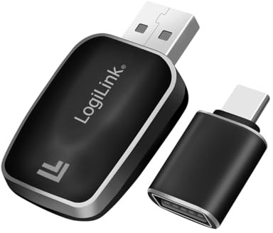 LogiLink BT0076 - Wireless BT 5.0 KFZ-Autoadapter für CarPlay & Android Auto, USB-A + USB-C