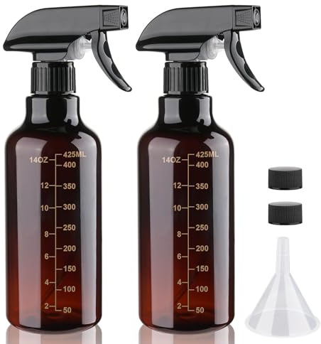 Hokretme Plastic Spray Bottle 500ml/16.9oz Empty Spray Bottles Refillable Container Trigger Sprayer for Cleaning Solutions, Water, Plants, Pet, Essential Oils, Hair, 2 Pack (Amber-scale)