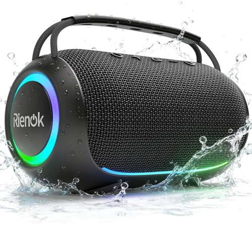 RIENOK Cassa Bluetooth Potente Portatile 80W Esterno Impermeabile IPX6, 30 Ore di Autonomia, Supporta Chiavetta USB/Scheda TF/AUX, Senza Fili Speaker Bluetooth per Feste Campeggio Spiaggia