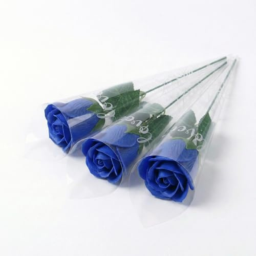 FAIRY BOUTIQUE Artificial Flowers Roses – Premium Long Stem Fake Flowers for Vase, Graves & Wedding Bouquet – Realistic Faux Rose for Indoor Home or Romantic Valentine’s Gift – Blue, 3 Pieces
