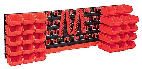 Mokuyary Kit de bacs de stockage et panneaux muraux 80 pièce Rouge et noir, Organiseur Étagère de Rangement, Mural Boîte à vis outils pour petites pièces, Garage, Atelier