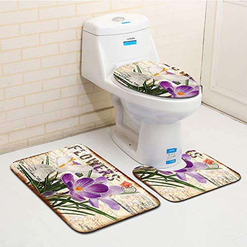 Badezimmerteppich Setlila Orchidee 3 Teilig Teppich Badezimmer Set Weich Saugfähige rutschfeste Badematte Stand Wc, Teppich Duschvorleger Waschbar Badteppich