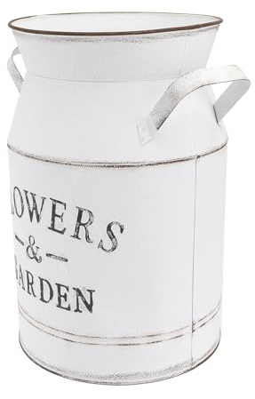 SHINEOFI Metal Flower Pot Large Rustic Jug with White Letter Pattern, Vintage Style Decorative Planter Vase for Garden and Desktop Flower Arrangement, Metal Pitcher Vase Ornament for Home