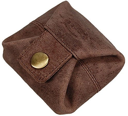 Geldsäckchen Mini Leder Geldbörse Münzbörse Minibörse Schütter Kleingeldbörse Geldbeutel (Braun)