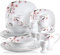 VEWEET ANNIE Vajillas Elegantes de 20 Piezas para 4 Personas Vajillas de Porcelana con 4 Hueveras, 4 Tazas Mugs 350 ml, 4 Cuencos de Cereales, 4 Platos Llanos y 4 Platos de Postre, Motivo Floral Rosa