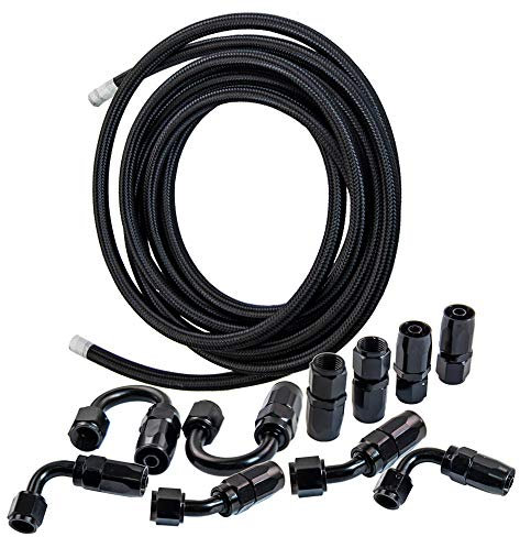 maXpeedingrods AN6 5M Stainless Steel Flexible Braided Fuel Hose Remote Oil Cooler Line Coolant Pipe 0.55, with Hose End Fitting Adapters