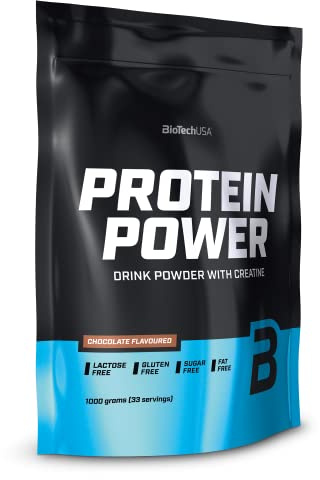 BioTechUSA Protein Power | High Protein, Sugar-Free, Lactose-Free, Gluten-Free | Added Creatine, 1 kg, Chocolate
