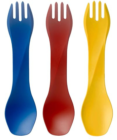 humangear GoBites UNO 3-Pack Travel Spork/Camping Spork, Blue/Red/Yellow