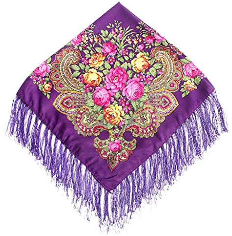 Lazzboy Frauen Lady Folk-Custom Print Quaste Square Schal Wrap Schal Travel Schal(N)