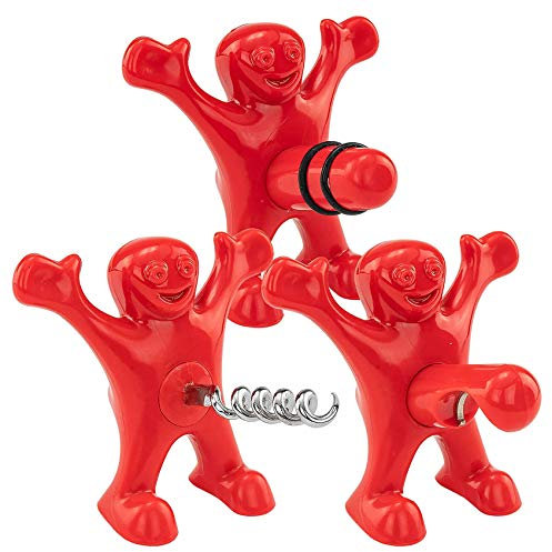 3 Stück Apribottiglie Divertenti,Roter Mann Flaschenöffner,Weinflasche Stopper,Bierflasche Opener,Wein Falschenöffner,Stopper Set,Gag Geschenk Witziges Geschenk,Flaschenöffner Lustig für Männer